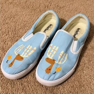 Bucket Feet Blue Slip-On Sneakers with Animal Moose Design